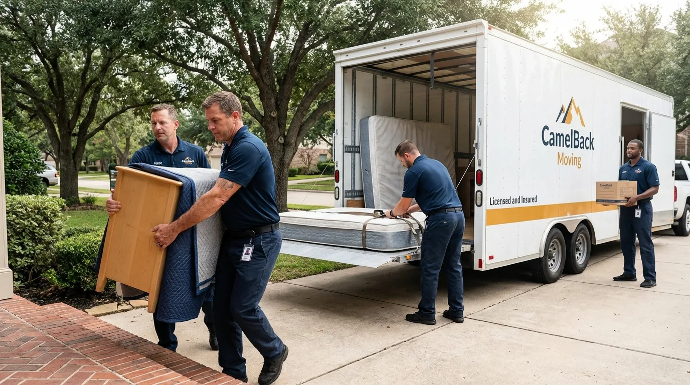 Crew loading residential truck for cross-state move from Gasport, NY