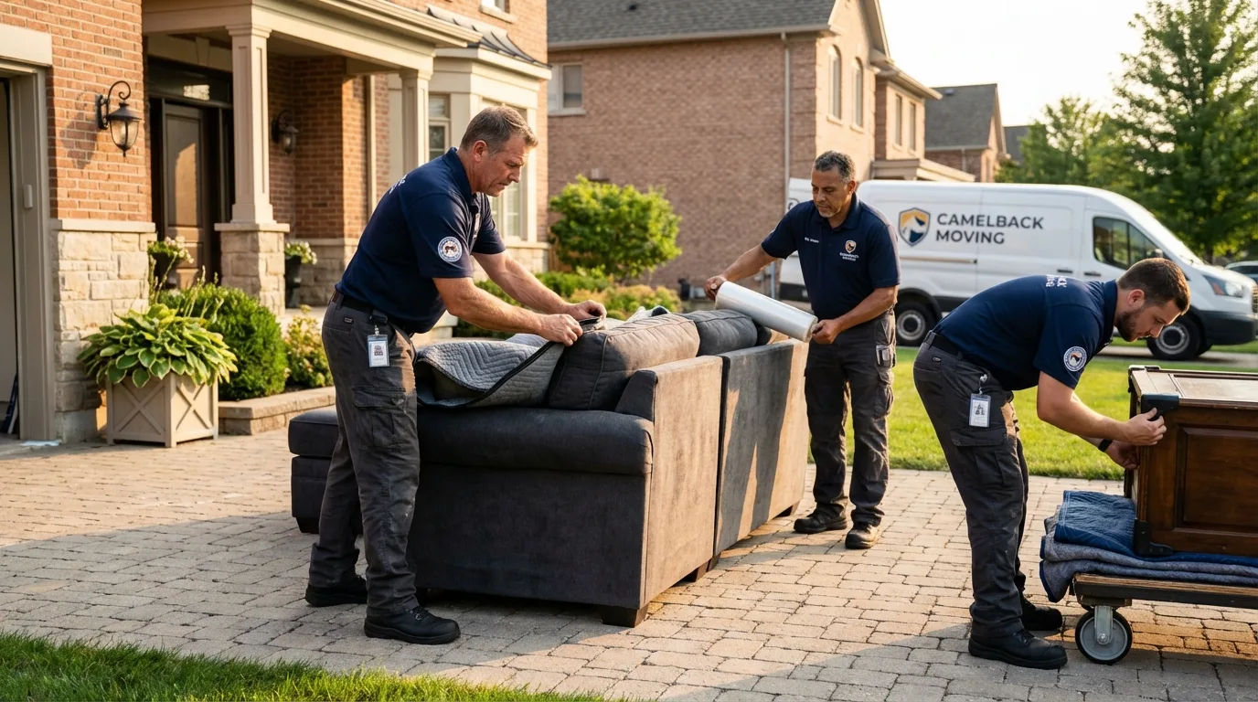 Large estate moving crew wrapping furniture in Gasport, NY